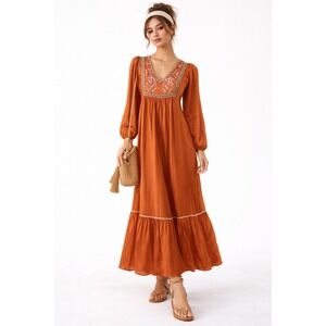 Ex Voto Hazel Chili Maxi Dress‎ Embroidered Boho Artisan  M